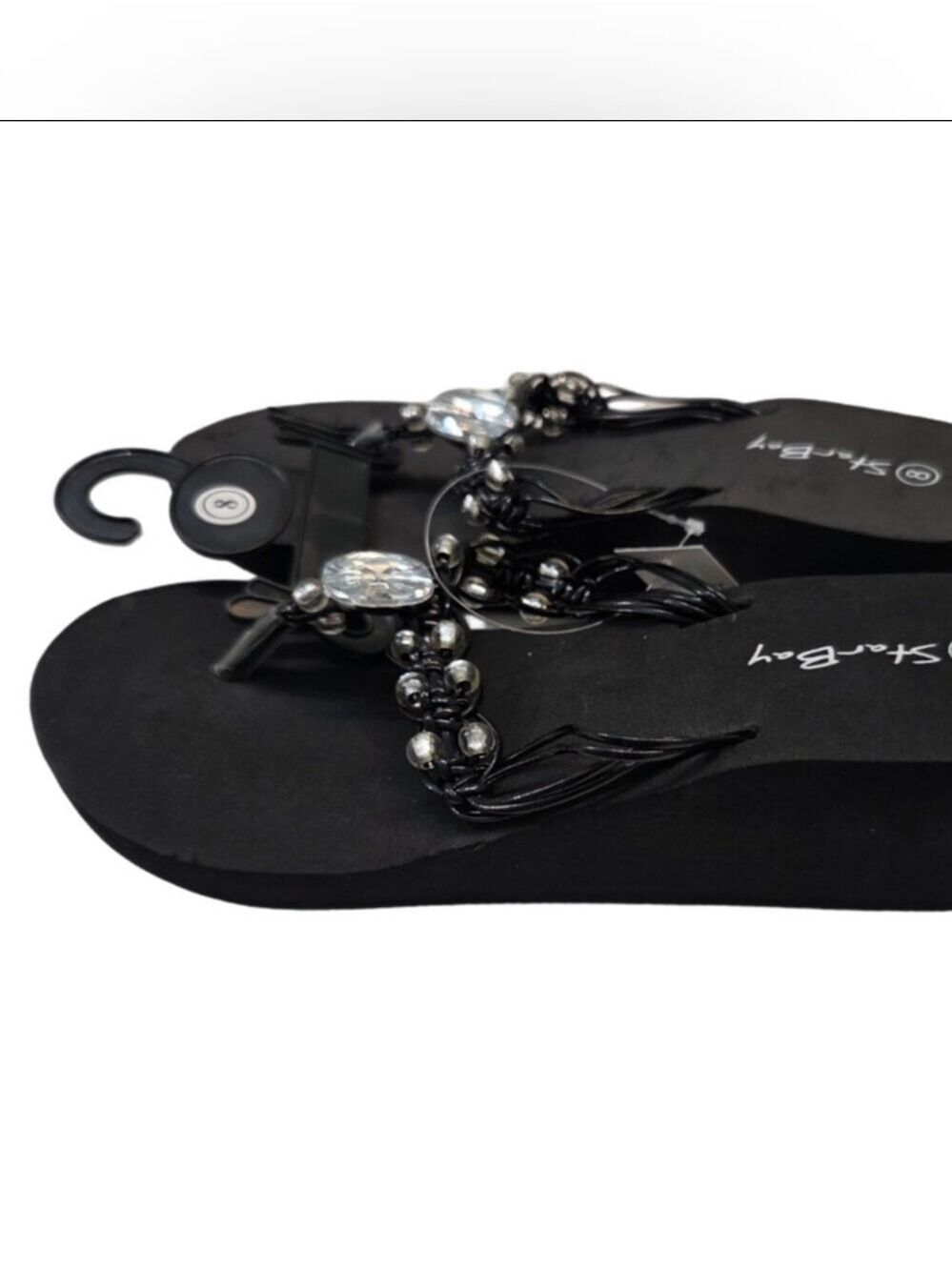 Star Bay Black Beaded Wedge Flip Flops NWT Various Sizes
